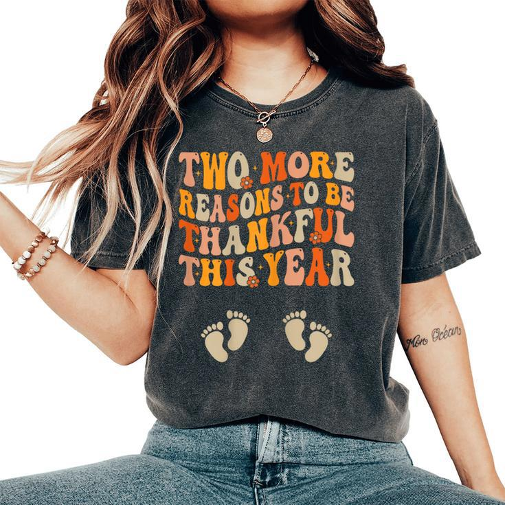Thanksgiving Twin Pregnancy Announcement Fall Baby Reveal Women's Oversized Comfort T-Shirt