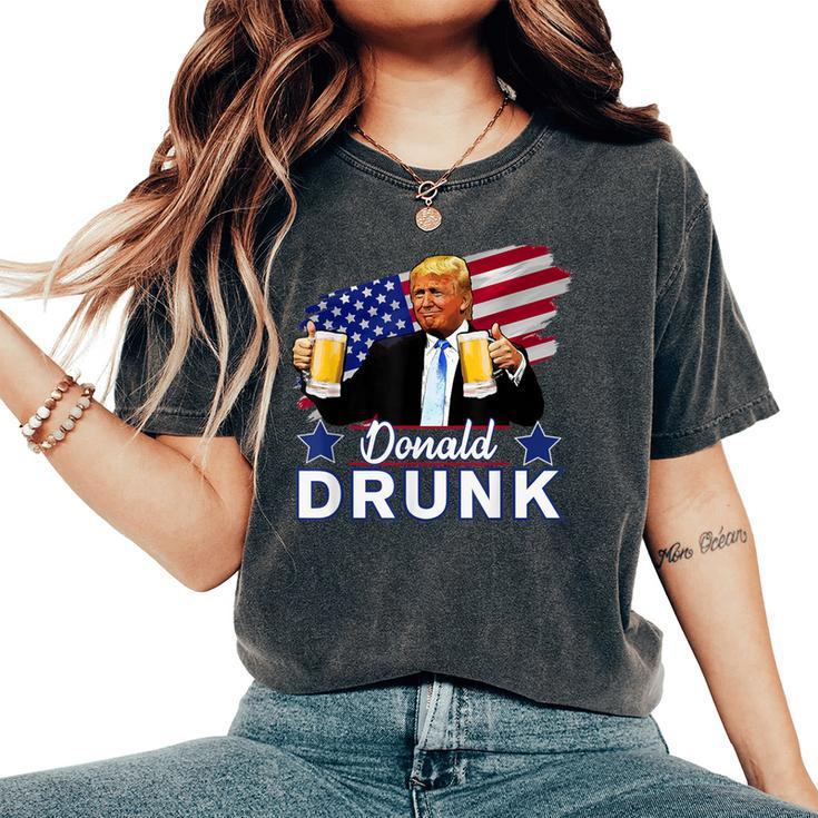 Trump 4Th Of July Drinking Presidents Donald Drunk Women's Oversized Comfort T-Shirt