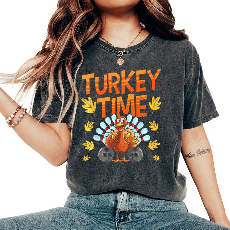 Turkey Time Bowl Bowling Strike Pin Sport Thanksgiving Boys Women's Oversized Comfort T-Shirt