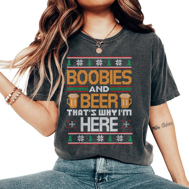 Ugly Beer Christmas Sweater Boobies And Beer Women's Oversized Comfort T-Shirt