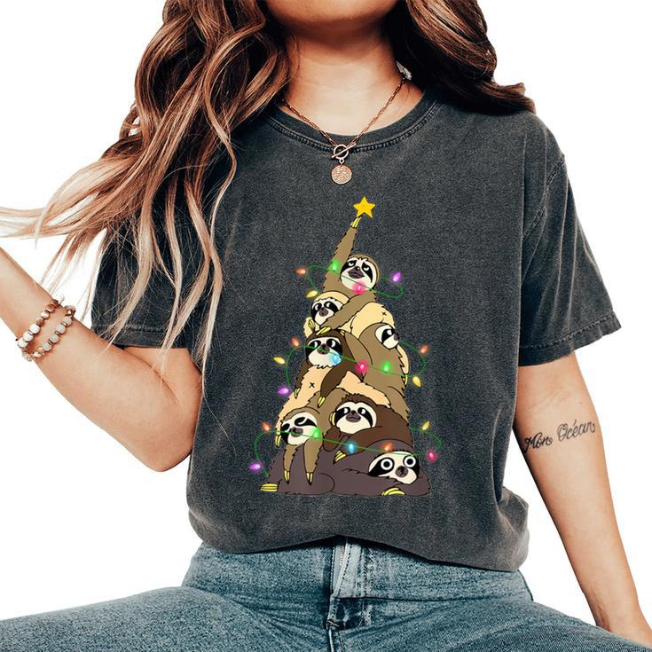 Ugly Christmas Sweater Sloth Tree Christmas Sloth Women's Oversized Comfort T-Shirt