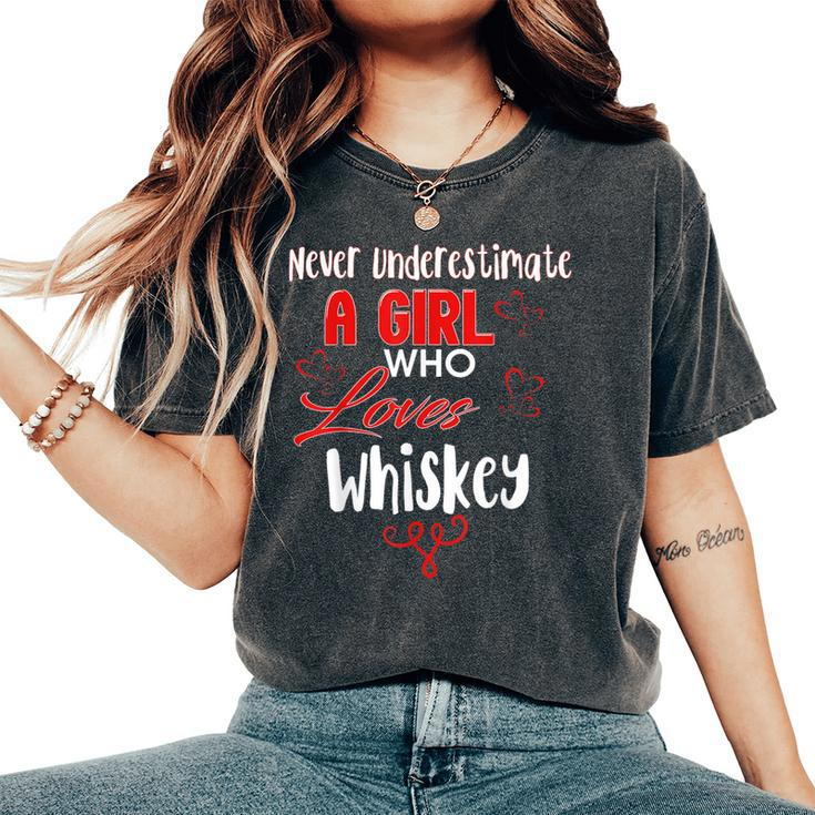 Never Underestimate A Girl Who Loves Whiskey Women's Oversized Comfort T-Shirt
