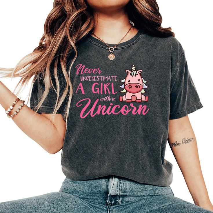Never Underestimate A Girl With A Unicorn Girls Unicorns Women's Oversized Comfort T-Shirt