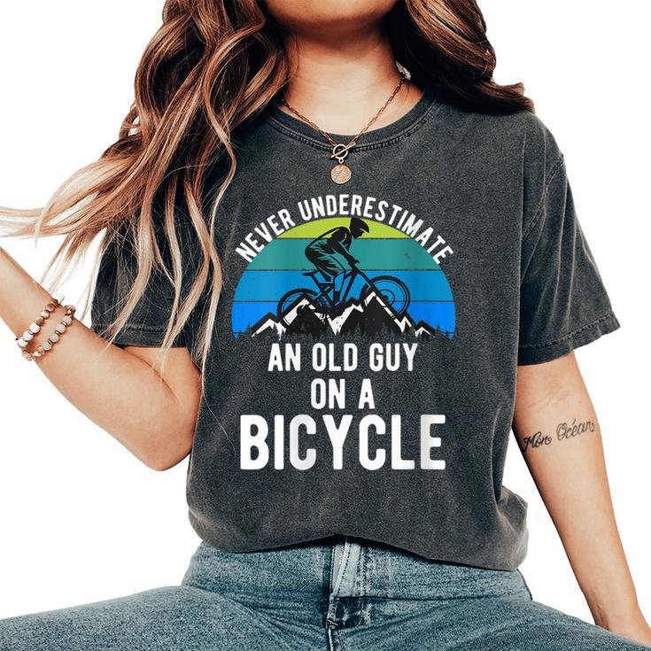 Never Underestimate An Old Guy On A Bike Mountain Mens Women's Oversized Comfort T-Shirt