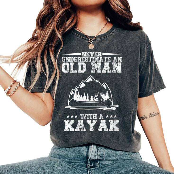 Never Underestimate An Old Man With A Kayak Distressed Women's Oversized Comfort T-Shirt