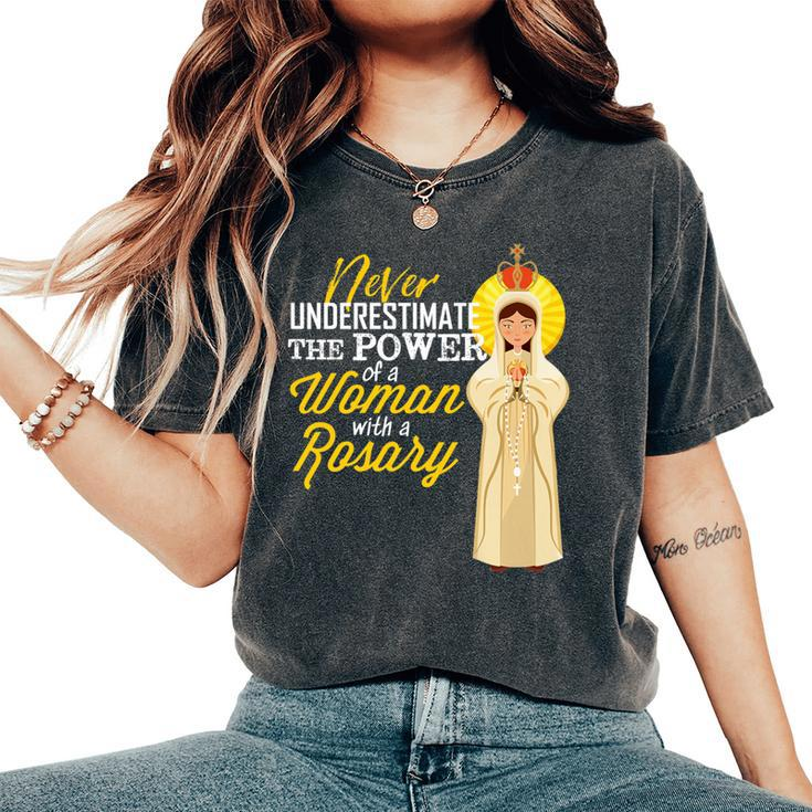 Never Underestimate A Woman With A Rosary Blessed Mary Women's Oversized Comfort T-Shirt