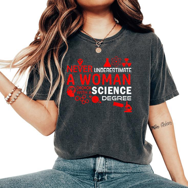 Never Underestimate Woman With A Science Degree Punny Women's Oversized Comfort T-Shirt