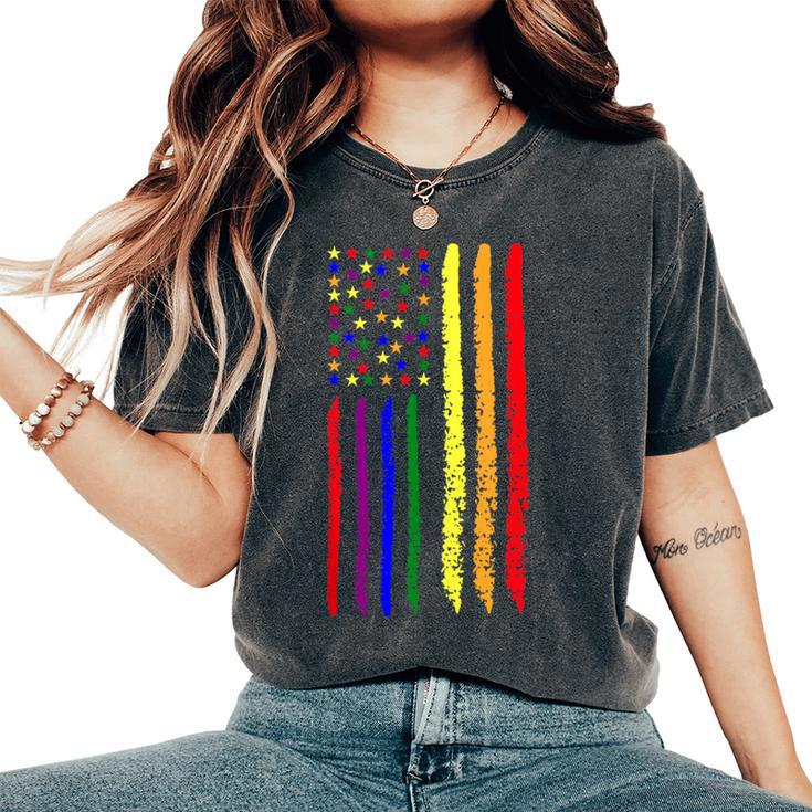 Usa Pride Rainbow Flag Patriotic Pride Love Is Love  Women's Oversized Graphic Print Comfort T-shirt