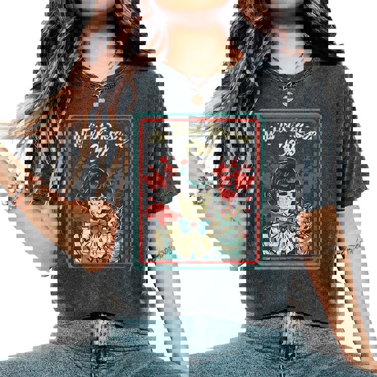 Vintage Child Game Horror Dark Humor My First Rescue Cat Dark Women's Oversized Comfort T-Shirt