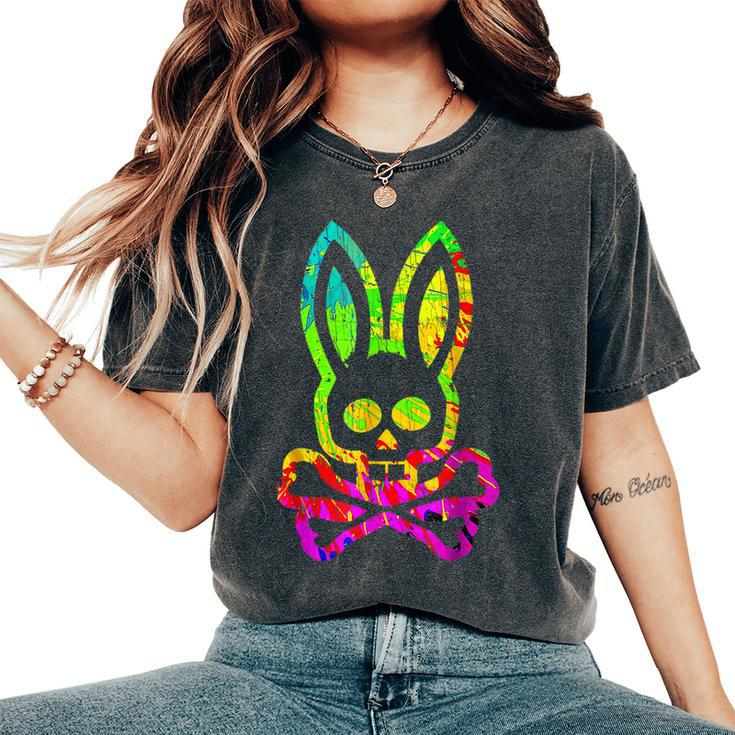 Vintage Horror Bunny Rabbit Face Tie Dye Happy Easter Day Rabbit Women's Oversized Comfort T-Shirt