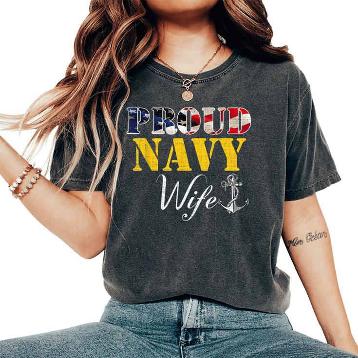 Vintage Proud Navy With American Flag For Wife Women's Oversized Comfort T-Shirt