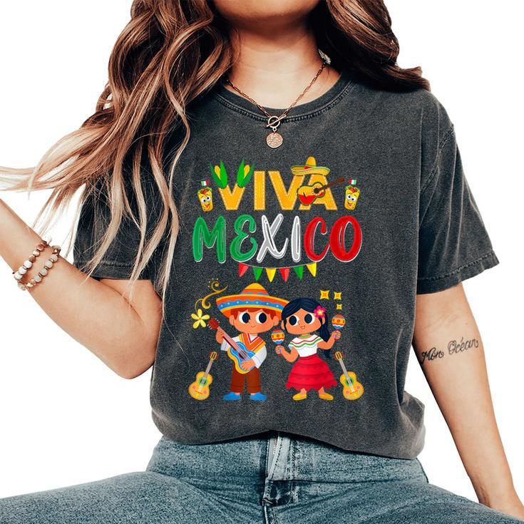 Viva Mexico Boys Girl Maracas Guitar Mexican Independence Women's Oversized Comfort T-Shirt
