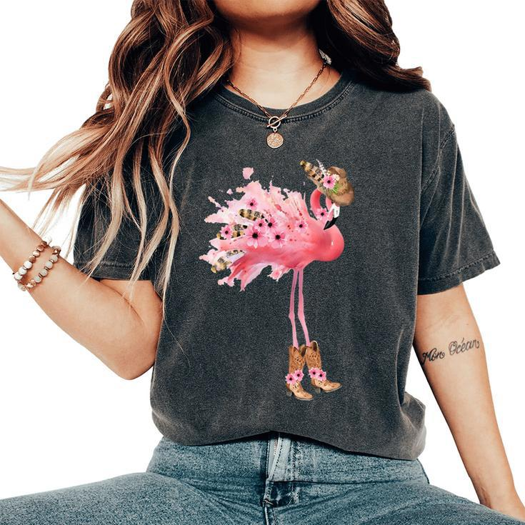 Western Boho Cowgirl Flamingo Print Women's Oversized Comfort T-shirt