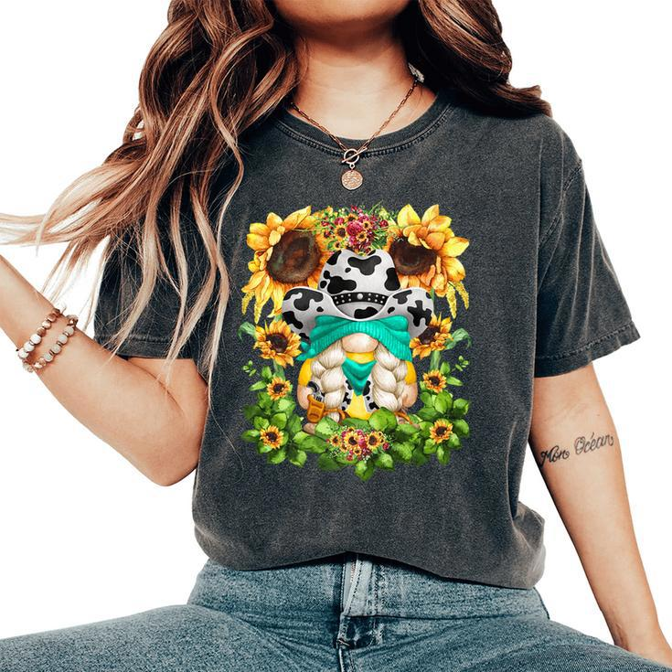 Western Sunflower Cowgirl Gnome For Women Cute Floral Summer Women's Oversized Comfort T-shirt