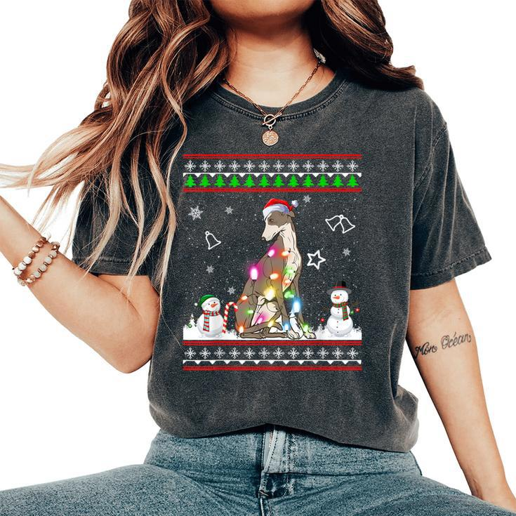 Whippet Dog Christmas Lights Ugly Christmas Sweater Women's Oversized Comfort T-Shirt