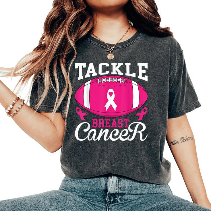 Woman Tackle Football Pink Ribbon Breast Cancer Awareness Women's Oversized Comfort T-Shirt