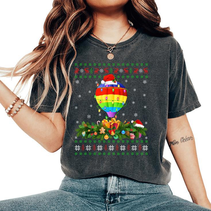 Xmas Lighting Tree Santa Ugly Hot Air Balloon Christmas Women's Oversized Comfort T-Shirt