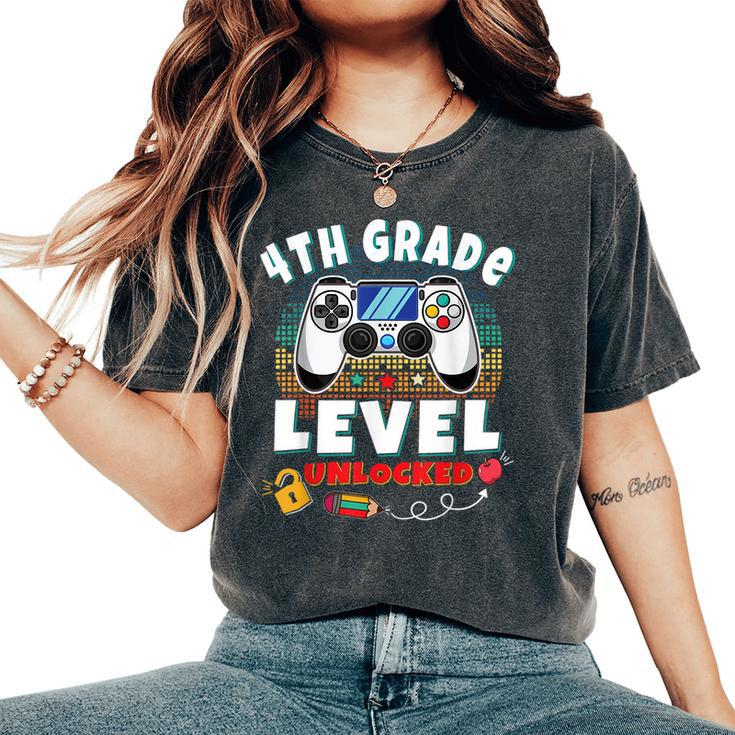 4Th Grade Level Unlocked Gamer First Day Of School Boys Women's Oversized Comfort T-Shirt