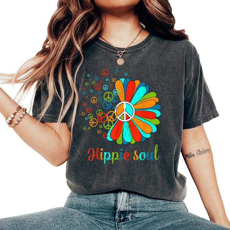 60S 70S Peace Sign Tie Dye Hippie Sunflower Outfit Women's Oversized Comfort T-shirt