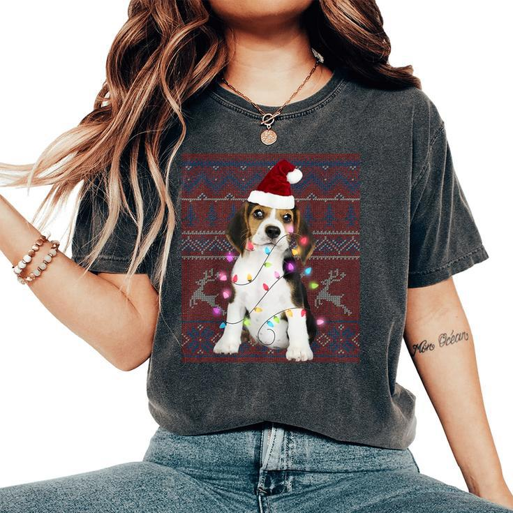 Beagle Christmas Lights Ugly Sweater Dog Lover Women's Oversized Comfort T-Shirt
