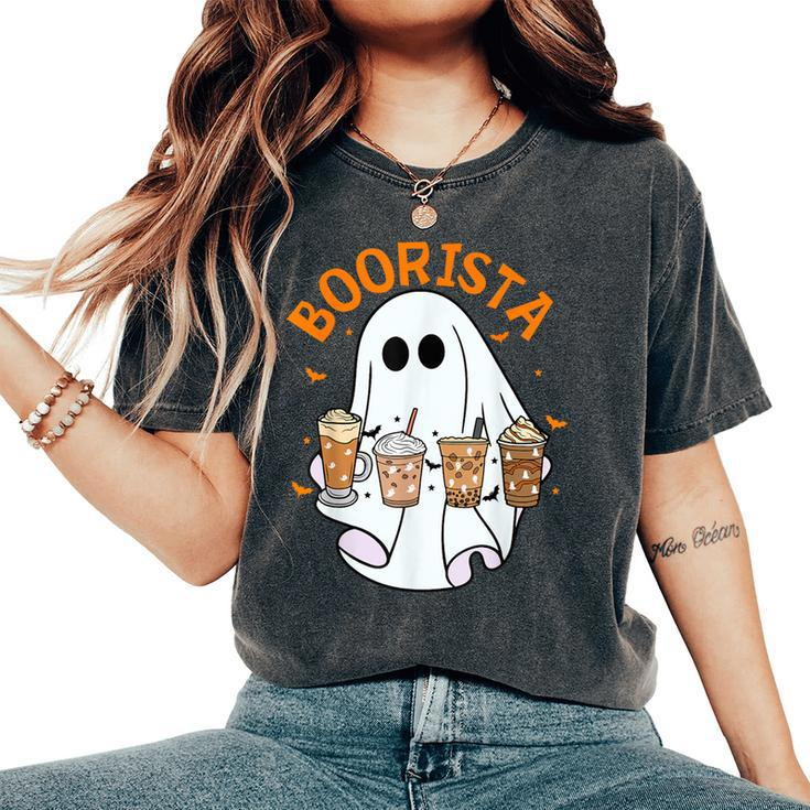 Boorista Barista Ghost Coffee Halloween Spooky Season Women's Oversized Comfort T-Shirt