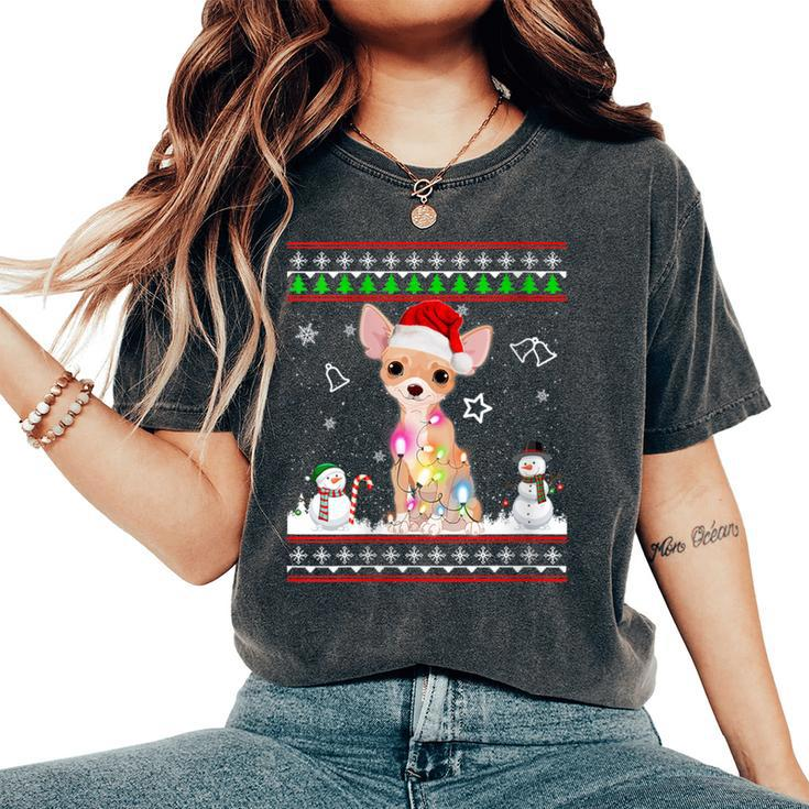 Chihuahua Christmas Dog Light Ugly Sweater Women's Oversized Comfort T-Shirt