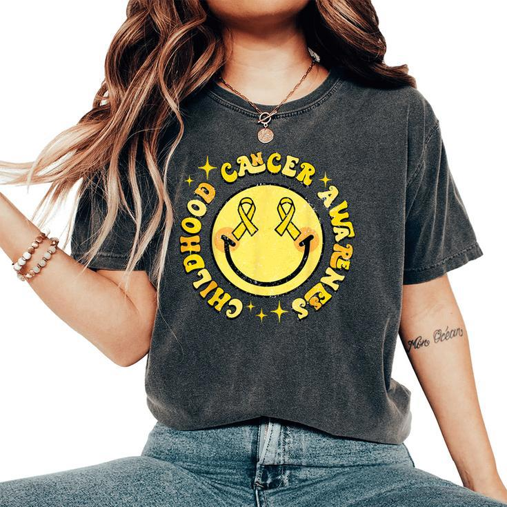 Childhood Cancer Awareness Smile Face Groovy Women's Oversized Comfort T-Shirt