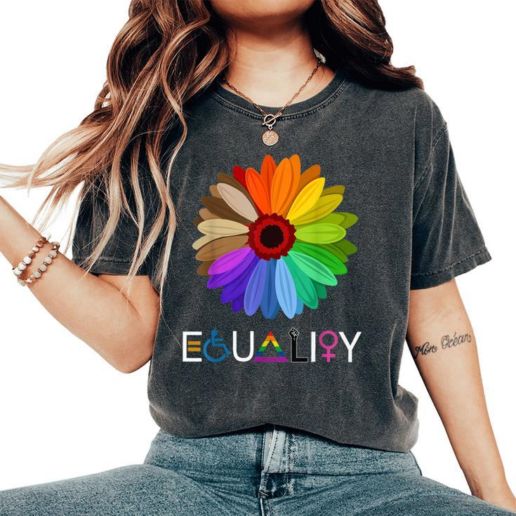 Equality Daisy Flower Rainbow Lgbtq Kindness Human Rights Women's Oversized Comfort T-shirt