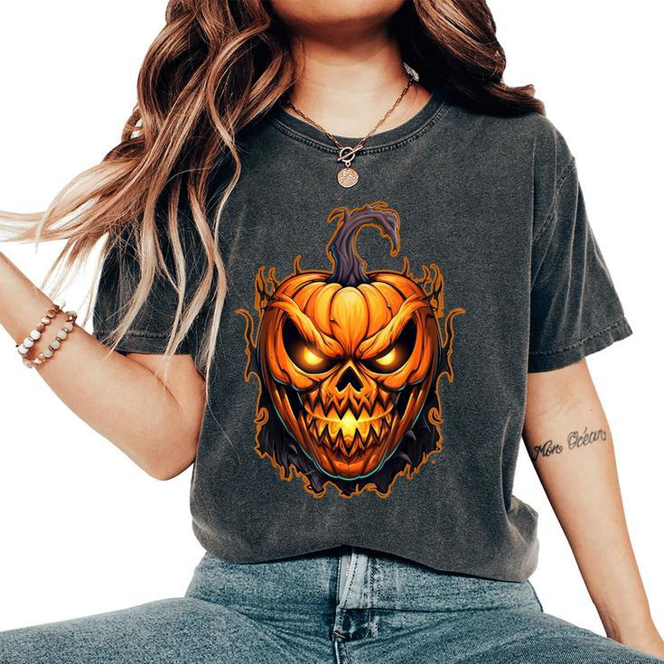 Fall Autumn Halloween Scary Pumpkin Lazy Costume Women's Oversized Comfort T-Shirt