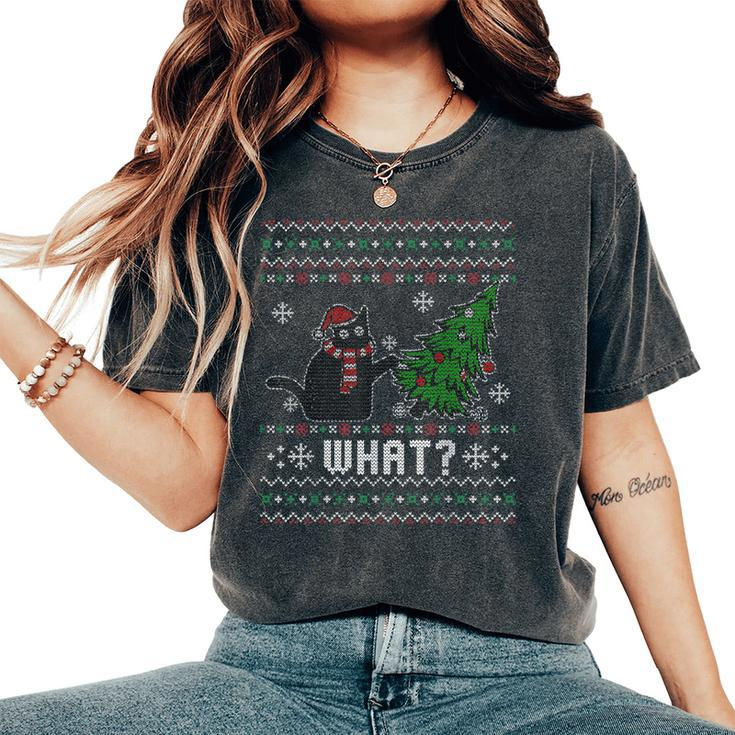 Ugly Sweater Christmas Cat Lover Santa Hat Women's Oversized Comfort T-Shirt