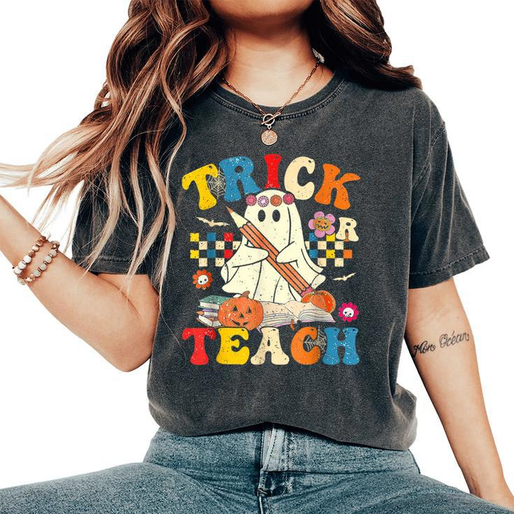 Ghost Trick Or Teach Retro Teacher Halloween Costume Women's Oversized Comfort T-Shirt