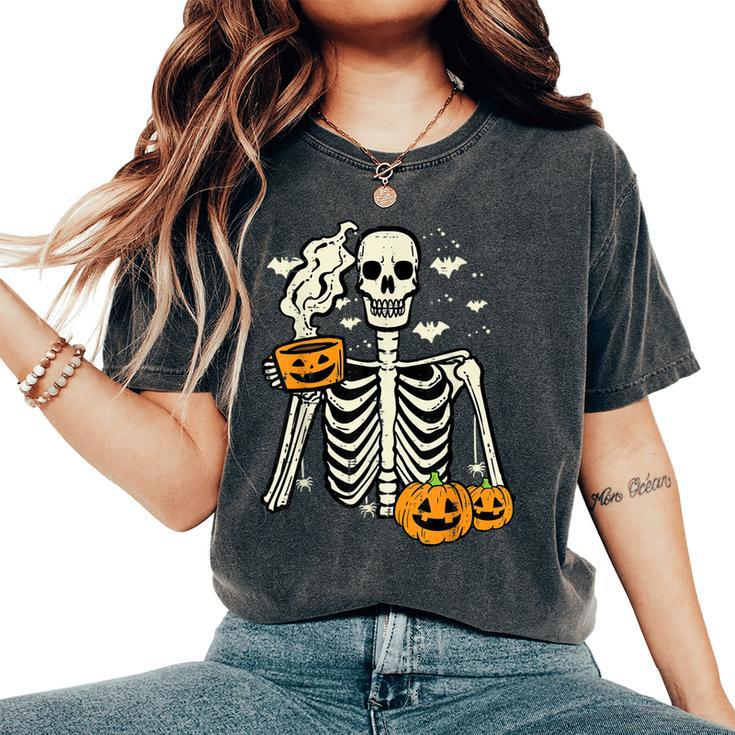 Halloween Skeleton Pumpkin Fall Coffee Fun Costume Women's Oversized Comfort T-Shirt