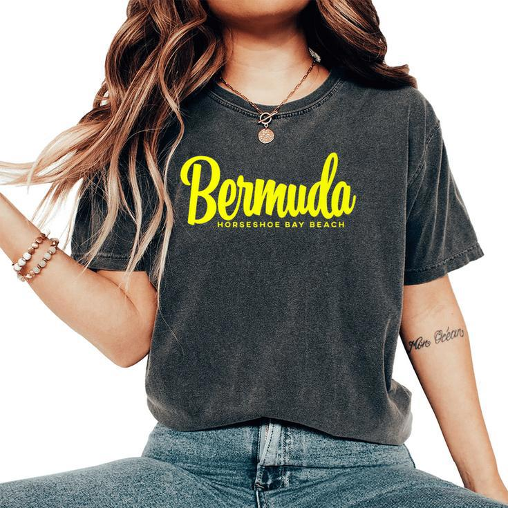Horseshoe Bay Beach Bermuda Yellow Text Women's Oversized Comfort T-Shirt