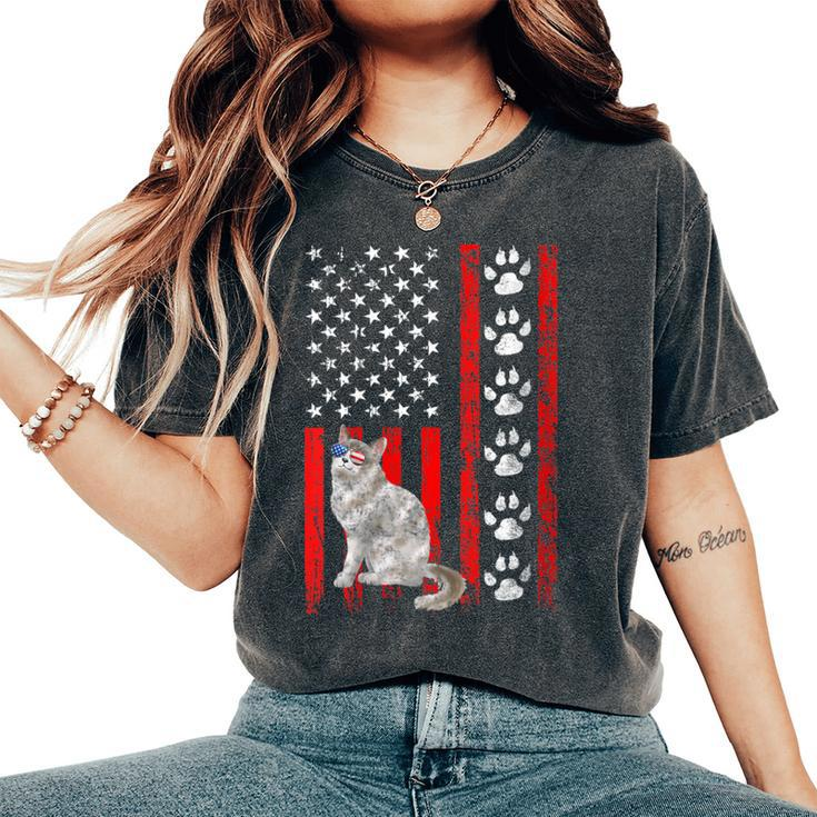Ragamuffin Cat 4Th Of July Patriotic American Flag Paws Women's Oversized Comfort T-Shirt