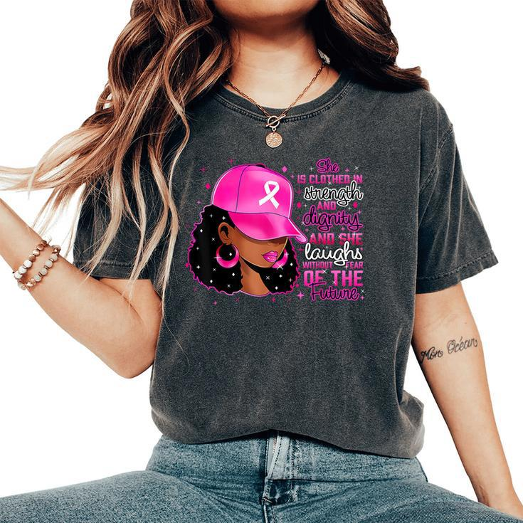 Strong Girls Afro Black Woman Pink Ribbon Breast Cancer Women's Oversized Comfort T-Shirt