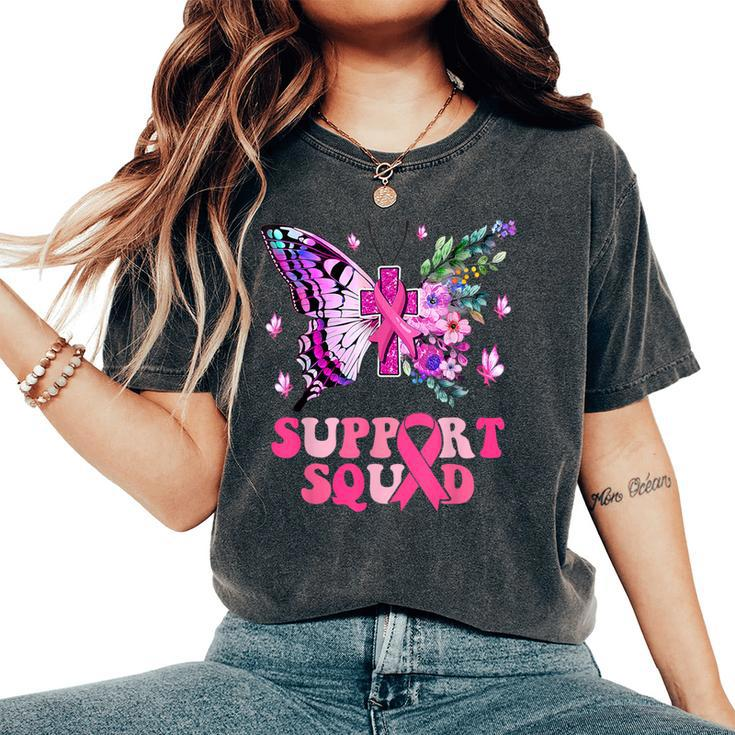 Support Squad Pink Ribbon Butterfly Breast Cancer Awareness Women's Oversized Comfort T-Shirt