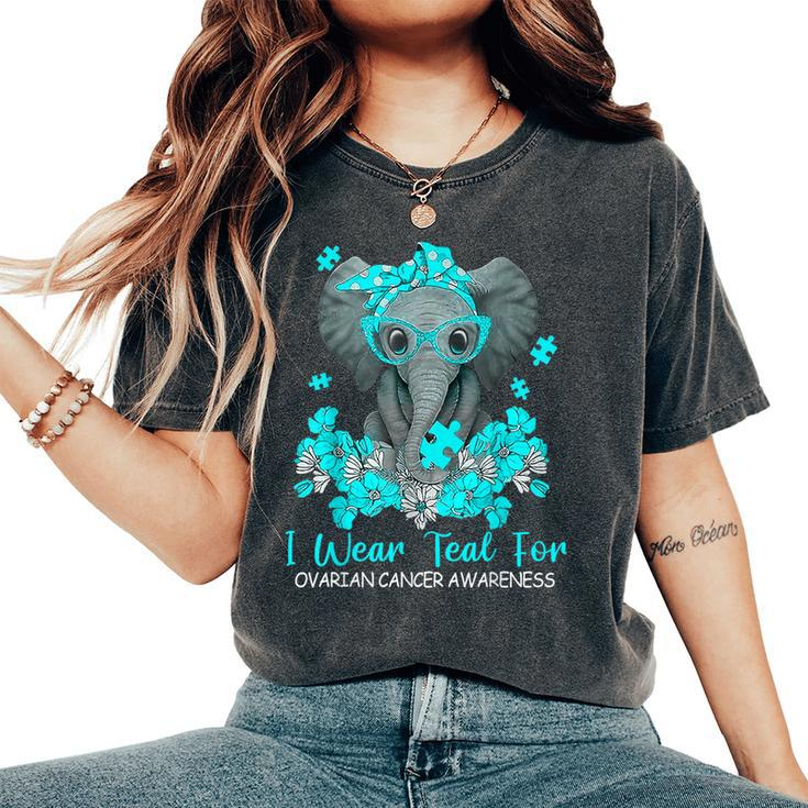 Teal Elephant I Wear Teal For Ovarian Cancer Awareness Women's Oversized Comfort T-Shirt