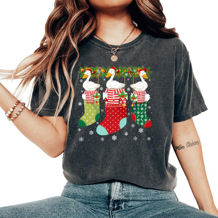 Three Goose In Socks Ugly Christmas Sweater Party Women's Oversized Comfort T-Shirt
