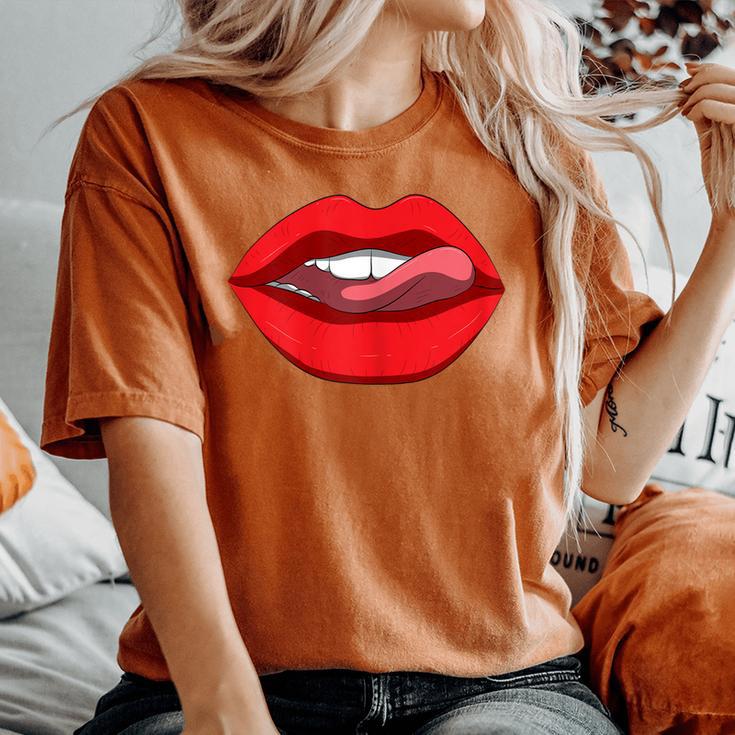 Sexy Tongue Licking Lips Red Lip Lipstick Women s Oversized Comfort T shirt Mazezy