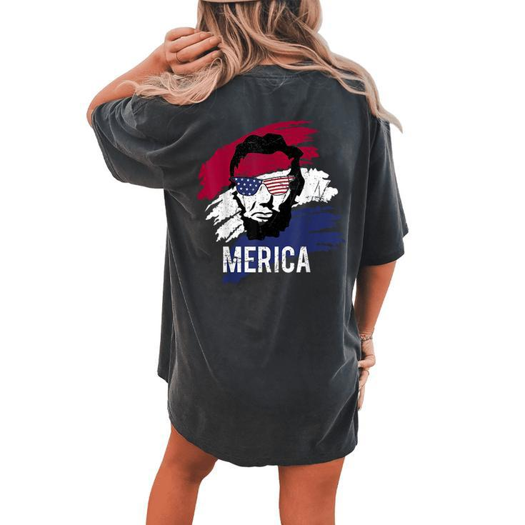 4Th Of July  Lincoln Merica Usa Flag Women Men Kids  Women's Oversized Graphic Back Print Comfort T-shirt