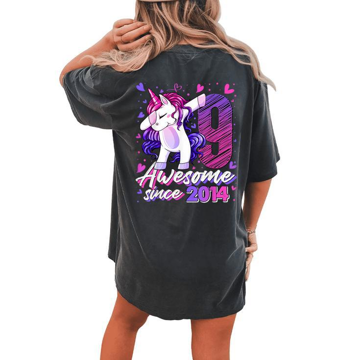 9 Years Old Dabbing Unicorn 9Th Birthday Girl Party Women's Oversized Comfort T-shirt Back Print