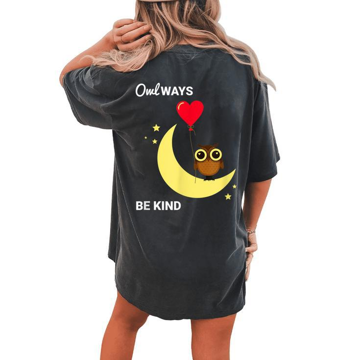 Always Be Kind Owl Heart Moon Women's Oversized Comfort T-Shirt Back Print