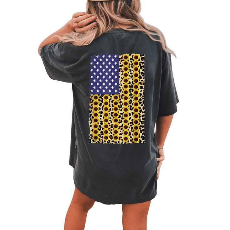 American Flag Leopard Sunflower 4Th Of July Women's Oversized Comfort T-Shirt Back Print