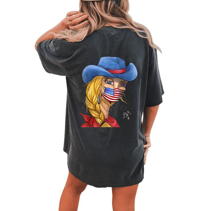 American Promask Usa Cowgirl Wear A Mask Quarantine Women's Oversized Comfort T-Shirt Back Print
