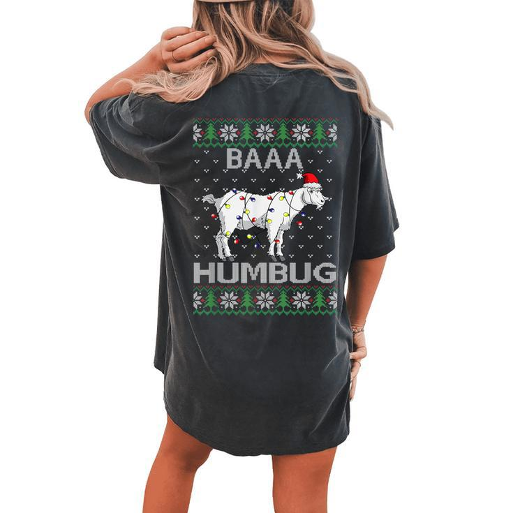 Baaa Humbug Goat Santa Hat Christmas Lights Ugly Sweater Women's Oversized Comfort T-shirt Back Print