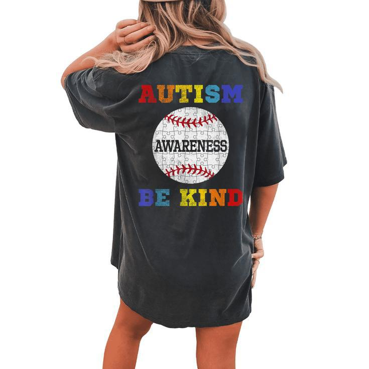 Baseball Lover Autism Awareness Puzzle Be Kind Kindness Women's Oversized Comfort T-Shirt Back Print