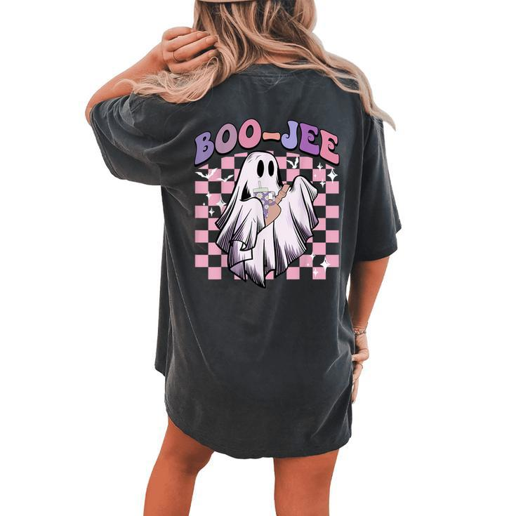 Boo Jee Ghost Groovy Happy Halloween Spooky Season Women's Oversized Comfort T-shirt Back Print