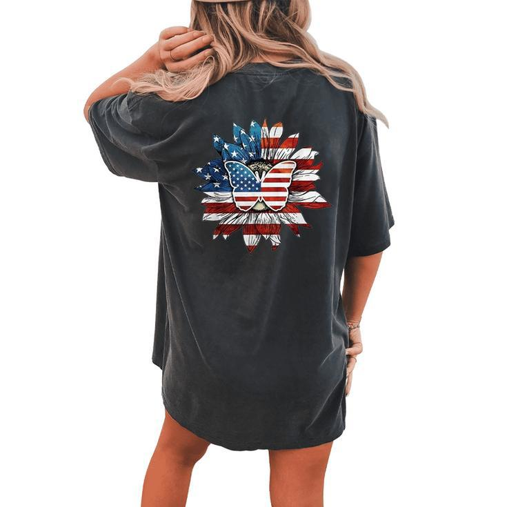 Butterfly Sunflower American Flag Women's Oversized Comfort T-Shirt Back Print