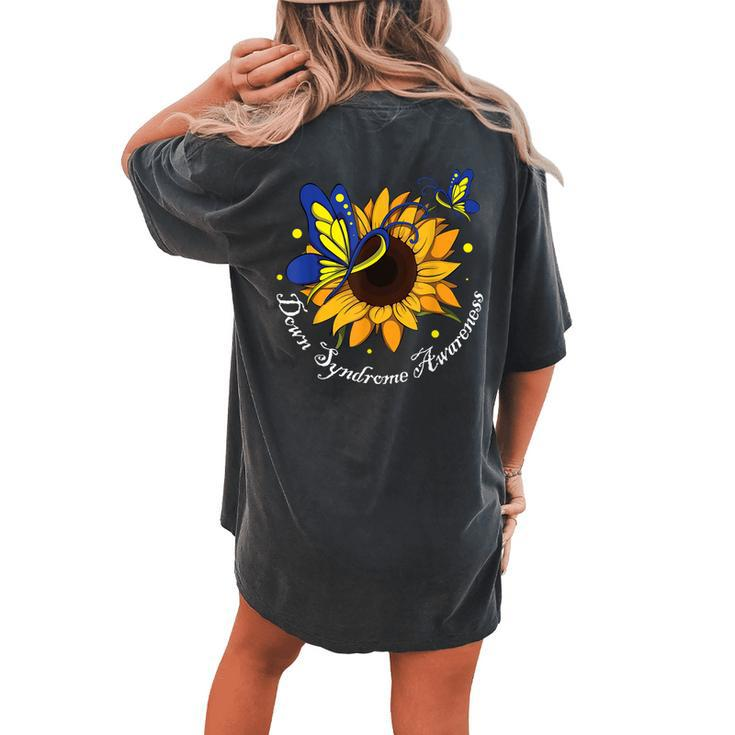 Butterfly Sunflower World Down Syndrome Awareness Day Women's Oversized Comfort T-Shirt Back Print
