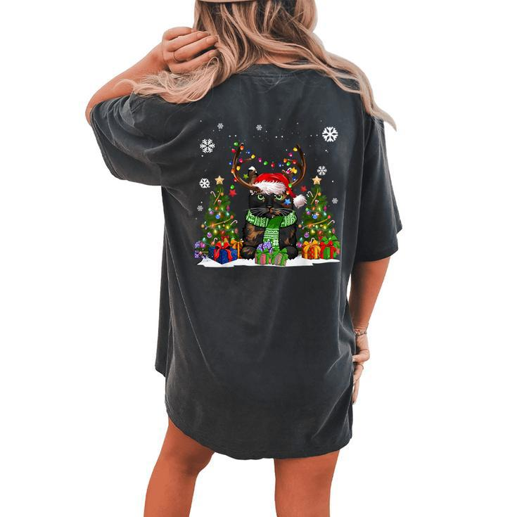 Cat Lover Tortoiseshell Cat Santa Hat Ugly Christmas Sweater Women's Oversized Comfort T-shirt Back Print